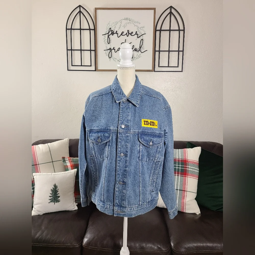 Vintage 1990's Planet Mars M&M's Long Sleeve Blue Denim Jean Jacket Size S Retro - Picture 7 of 9